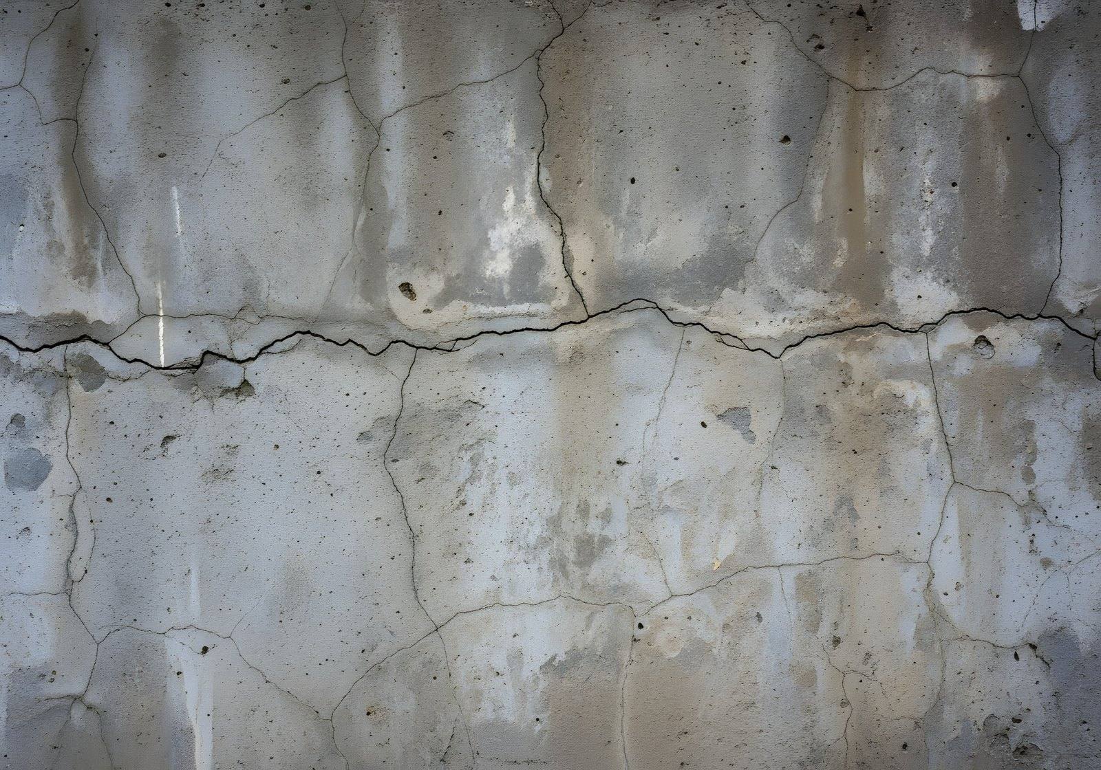 A horizontal crack running across a poured concrete wall